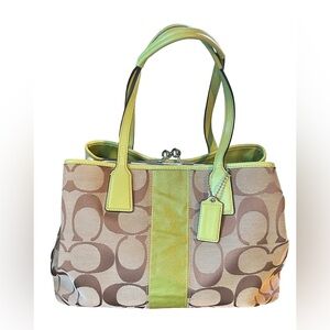 Vintage Coach Signature Stripe Kiss-lock Carryall Satchel